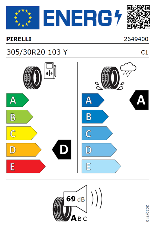 Tyre Label for Pirelli P Zero (PNCS) 305/30R20 103Y