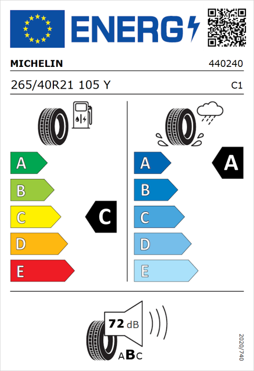 Tyre Label for Michelin Pilot Sport 4 265/40R21 105Y