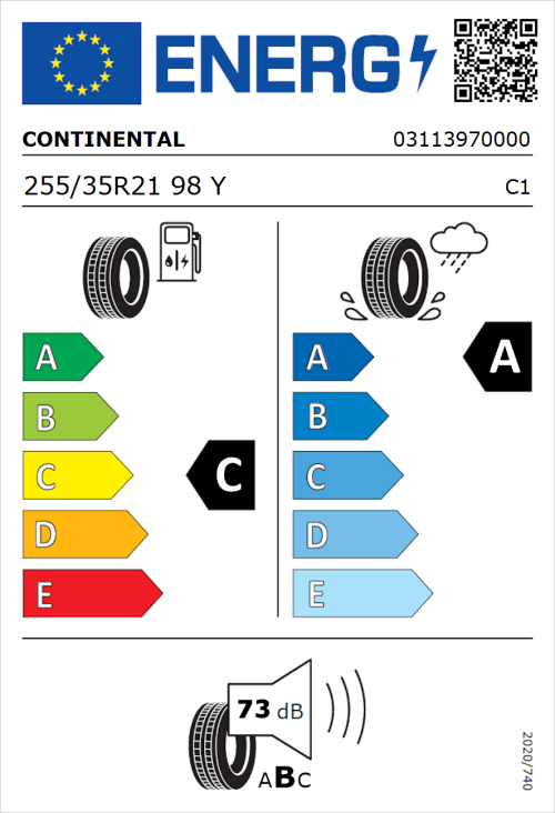 Tyre Label for Continental SportContact 7 255/35R21 98Y