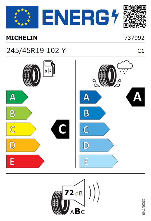 Tyre Label for Michelin Pilot Sport 4 245/45R19 102Y