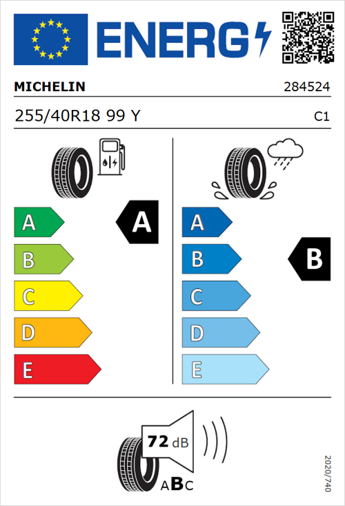Tyre Label for Michelin Pilot Sport 4 255/40R18 99Y