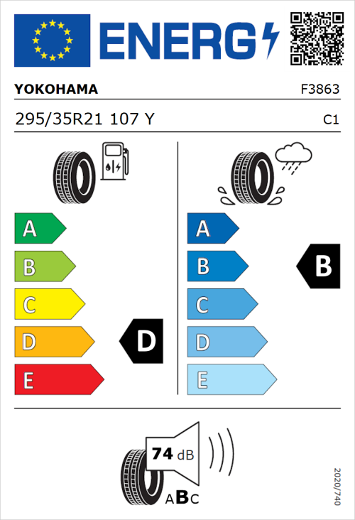 Tyre Label for Yokohama V103B 295/35R21 107Y